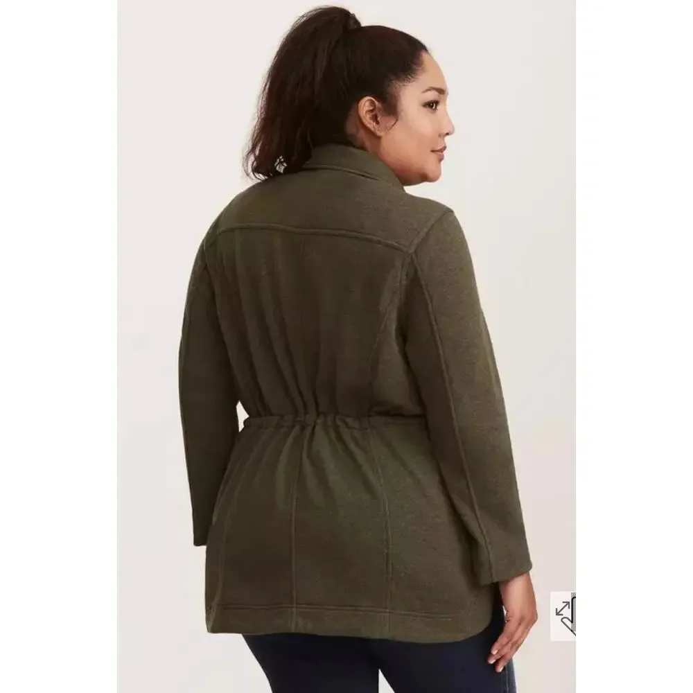 Torrid french terry knit utility zip shirt jacket shacket snap pockets plus 2X - Picture 6 of 10